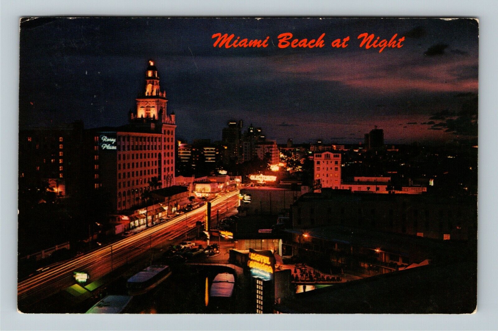 Miami FL-Florida, Aerial View Miami Beach At Night, c1968 Vintage Postcard