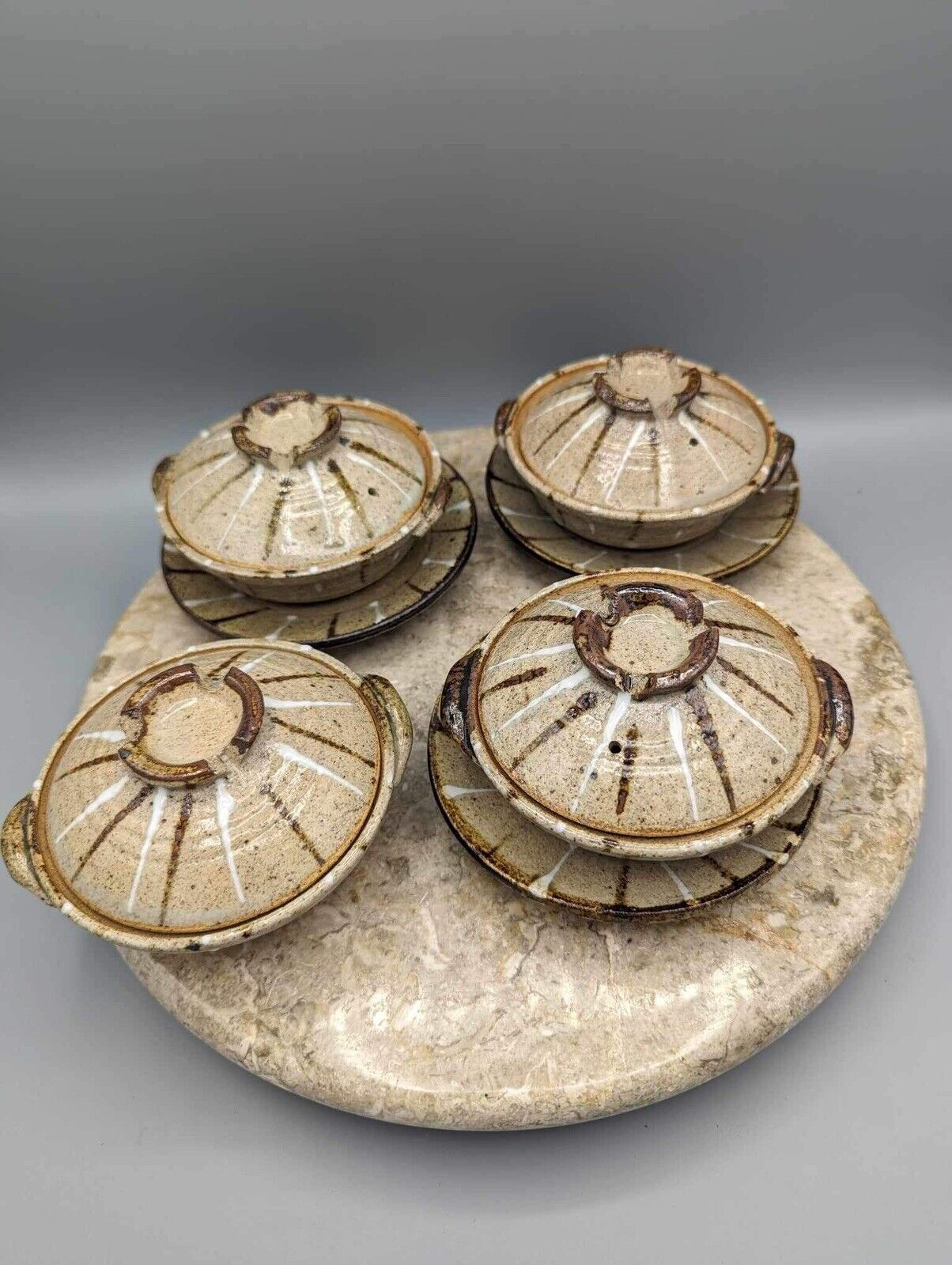 4 Vintage Stoneware Japanese Donabe Serving Bowls Japan 3