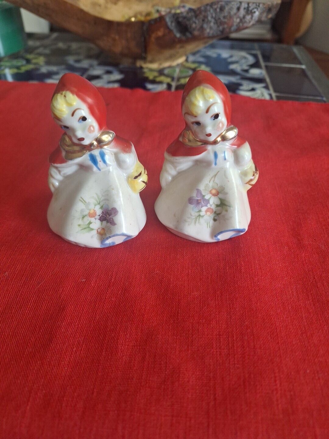 3 Inch Pair Of Hull Pottery Little Red Riding Hood Salt & Pepper Shakers #2