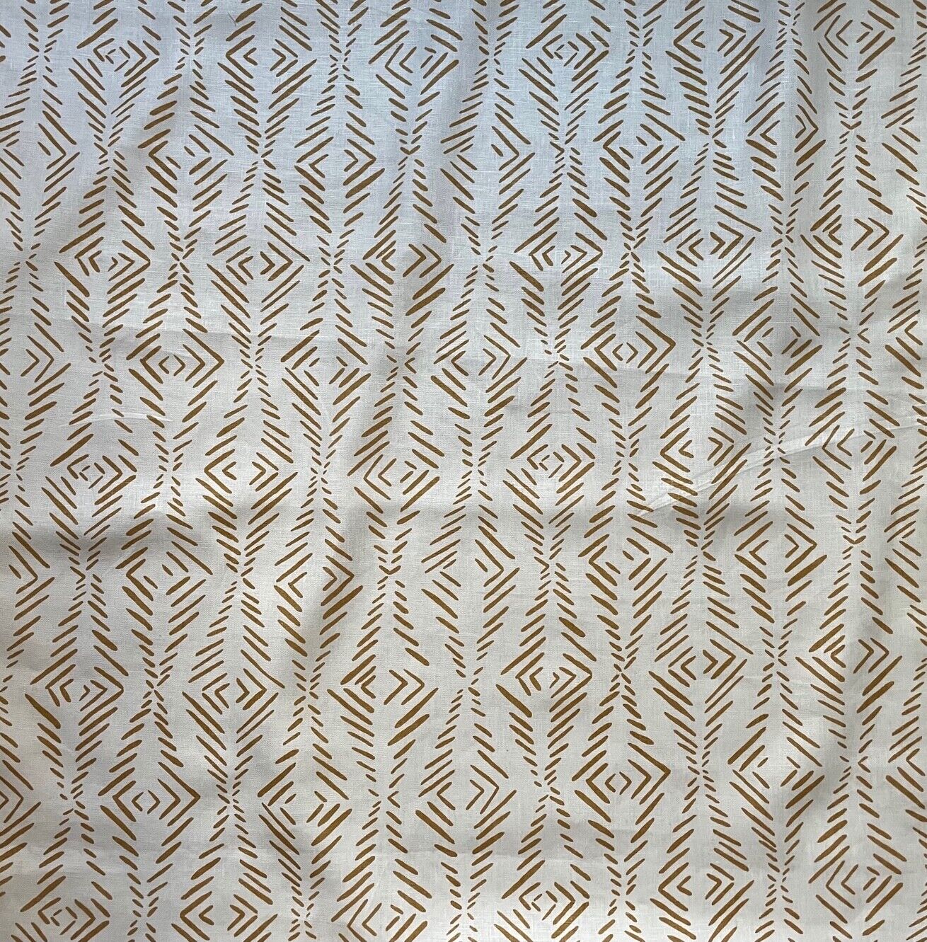 FABRICUT Retrograde mustard printed linen geometric tribal global India 3+ yds