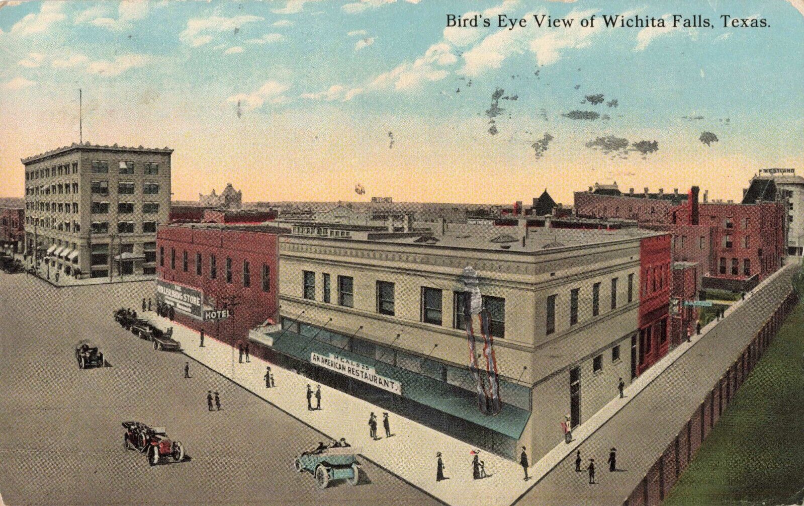 Birdseye View of Wichita Falls Texas TX Restaurant Hotel Store 1914 Postcard