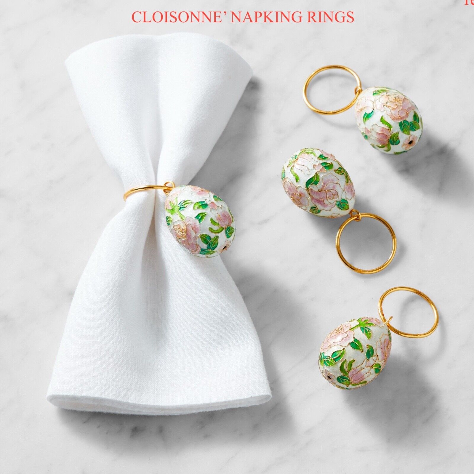 Williams Sonoma Famille Rose Cloisonné\' Egg Napkin Rings Set Of 4 NIB