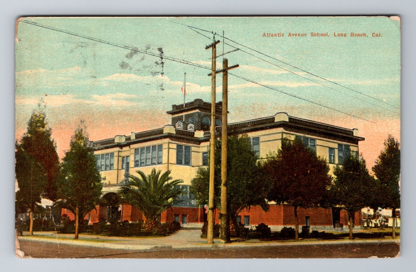 Long Beach CA-California, Atlantic Avenue School Antique Vintage c1915 Postcard