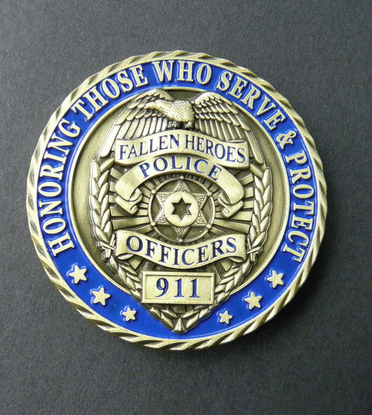 POLICE OFFICER THIN BLUE LINE CHALLENGE COIN 911 FALLEN HEROES 1.75 INCHES