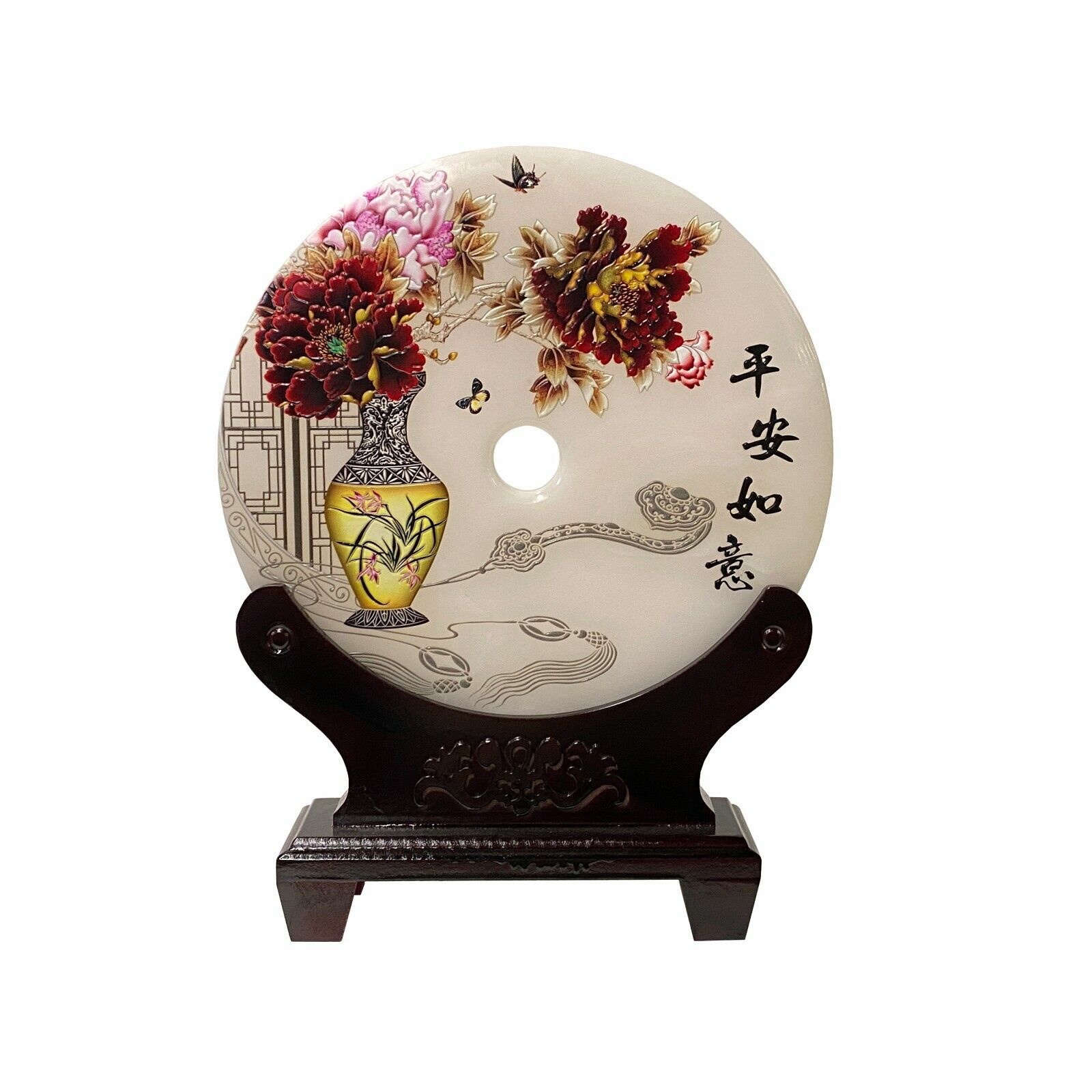 Chinese Natural Stone Round Flower Vase Ru Yi Graphic Display ws1840