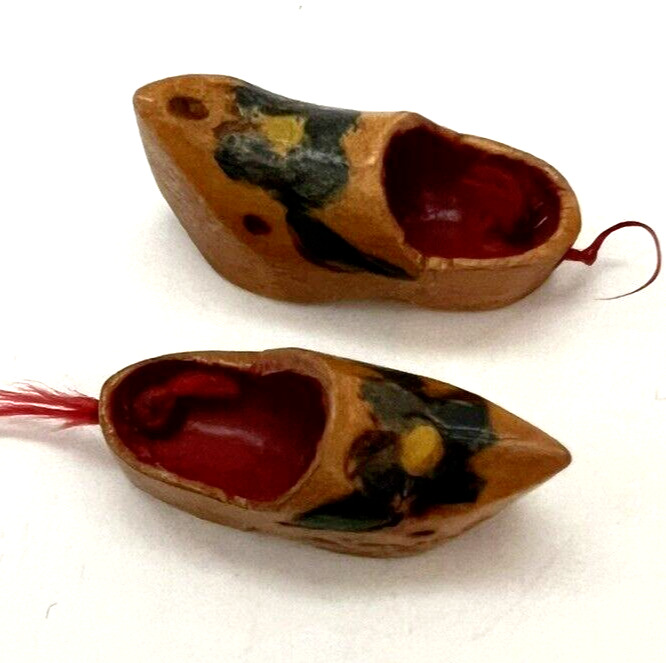 Vintage Miniature Painted Dutch Wooden Shoes Marked on Bottom Lot of 2