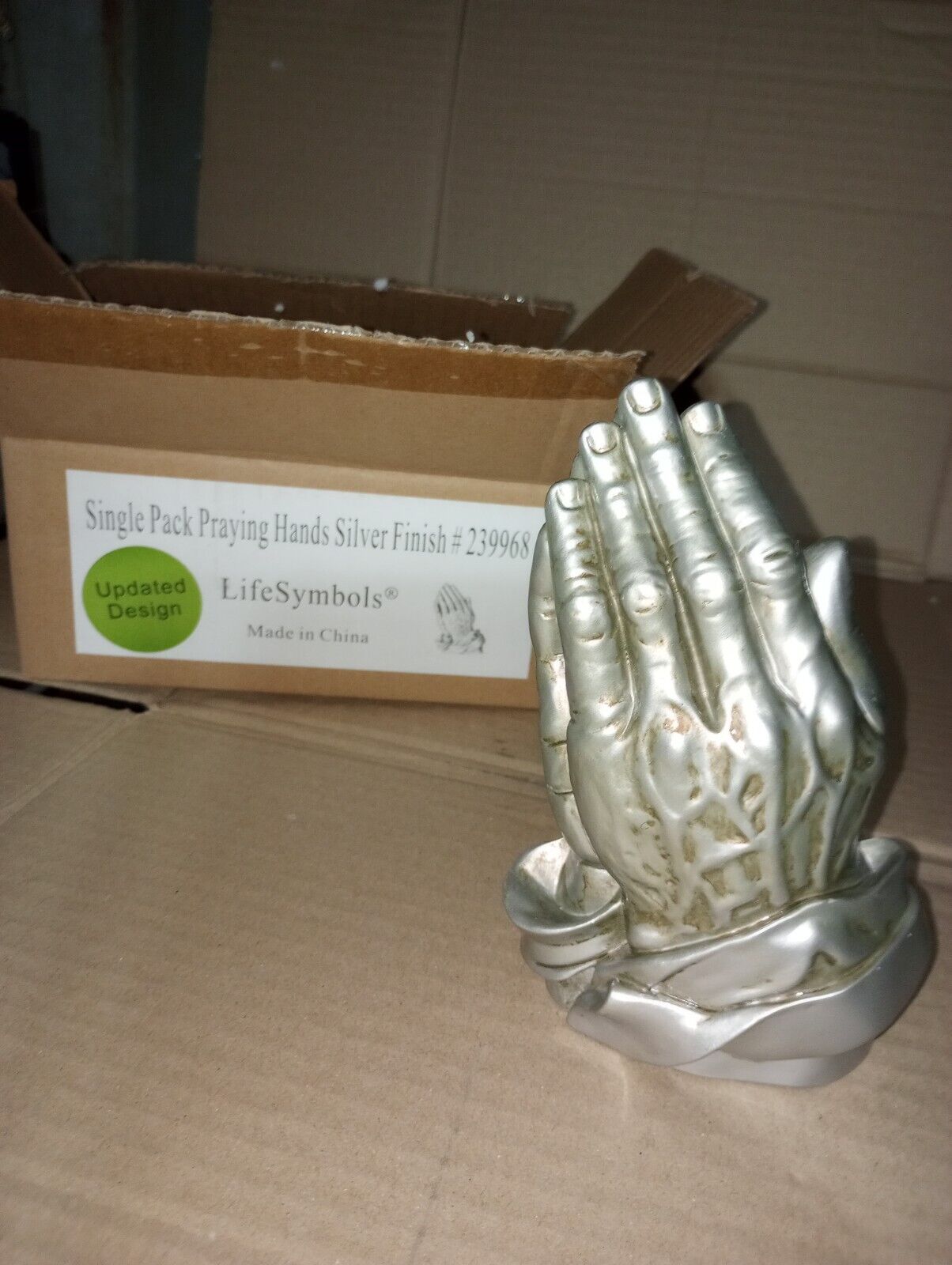 Praying Hands Statue Hand Painted Gold Life Symbols Casket Remembrance