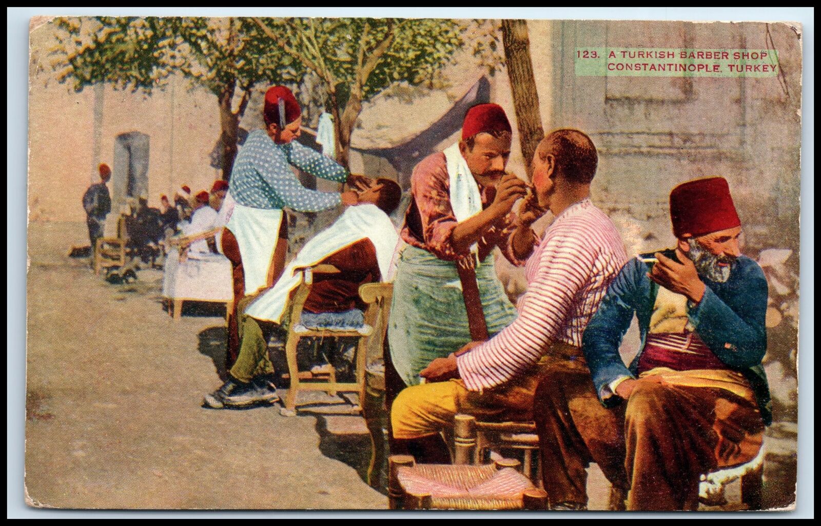 Postcard A Turkish Barber Shop Constantinople Turkey   S43