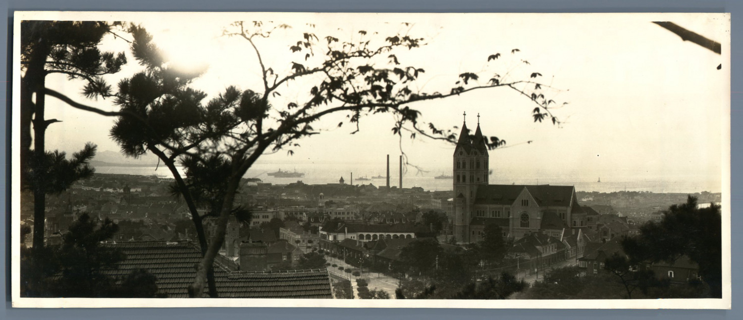 Panoramic view of Tsingtao ( ), Roman Catholic Church Vintage Silver Print. Ch