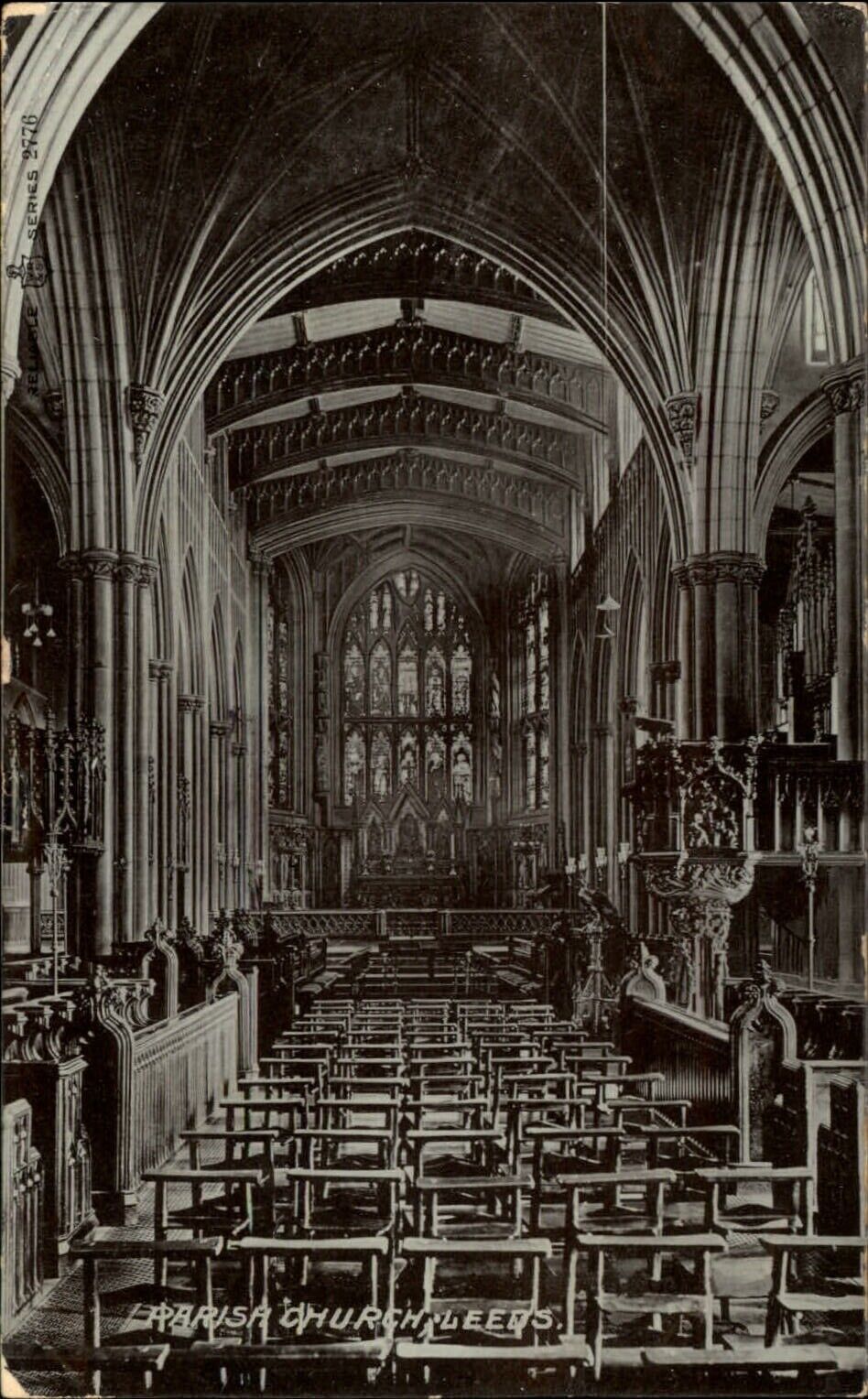 Leeds West Yorkshire Co England Parish Church interior 1906 vintage postcard