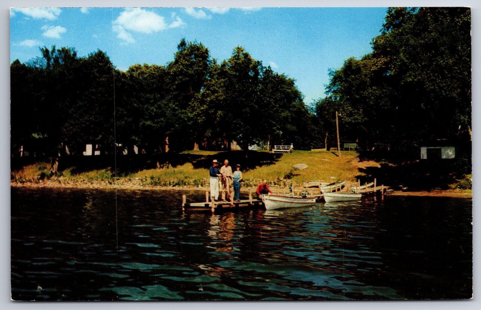 Lake Miltona Minnesota~Evergreen Inn Cabins~Family Fishing on Dock @ Resort~1967