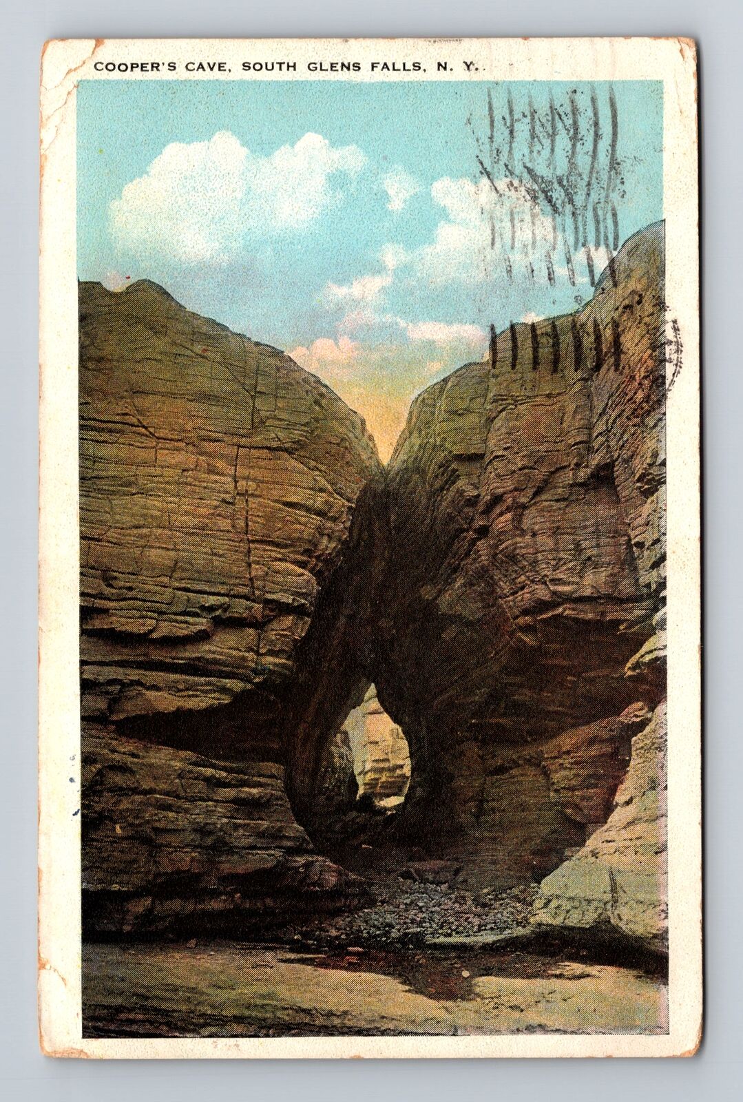 South Glens Falls NY-New York, Cooper\'s Cave, Antique, Vintage c1929 Postcard