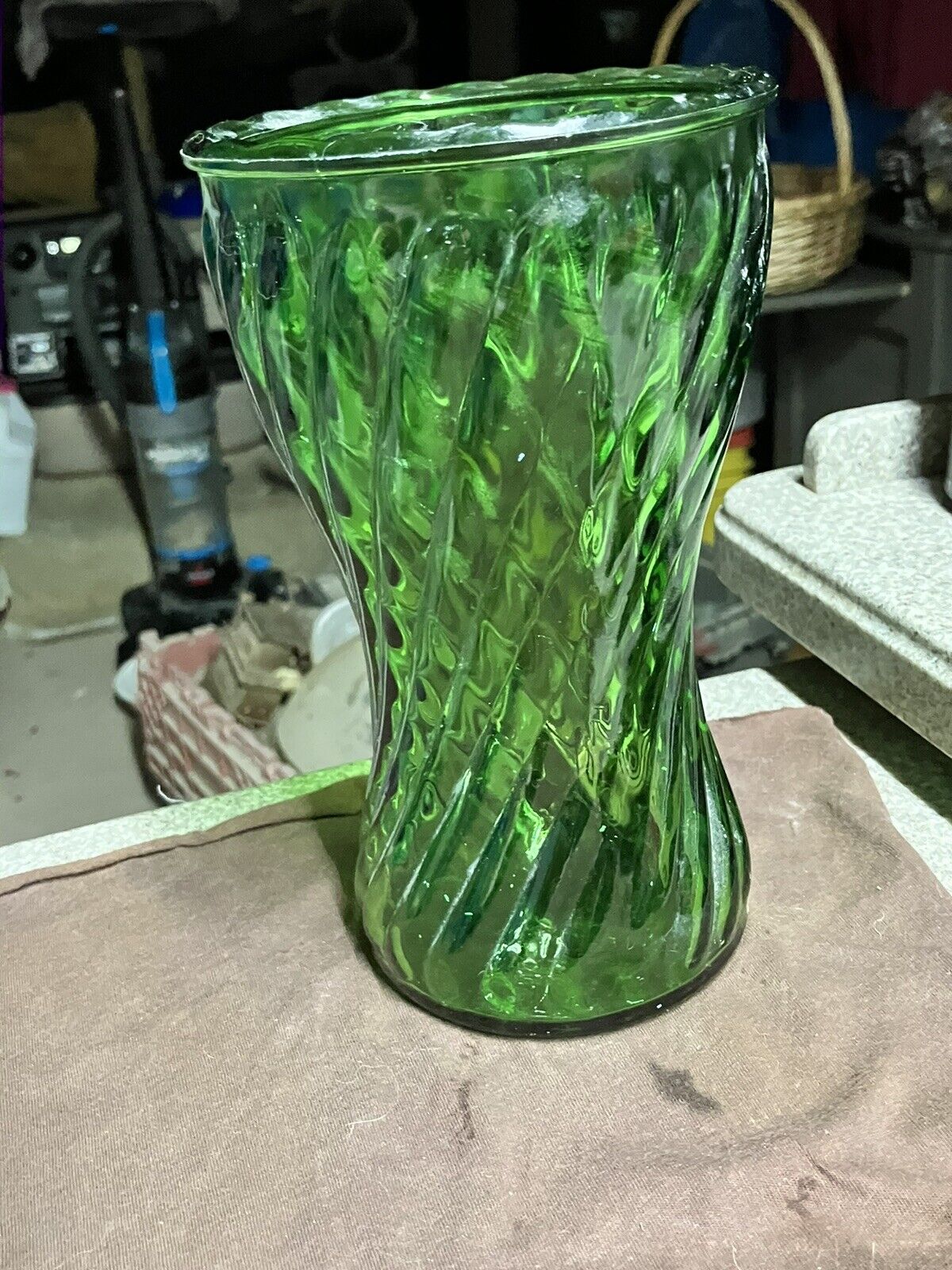 Vintage FTD  Large Green Glass FTD Vase  Leaf Design  