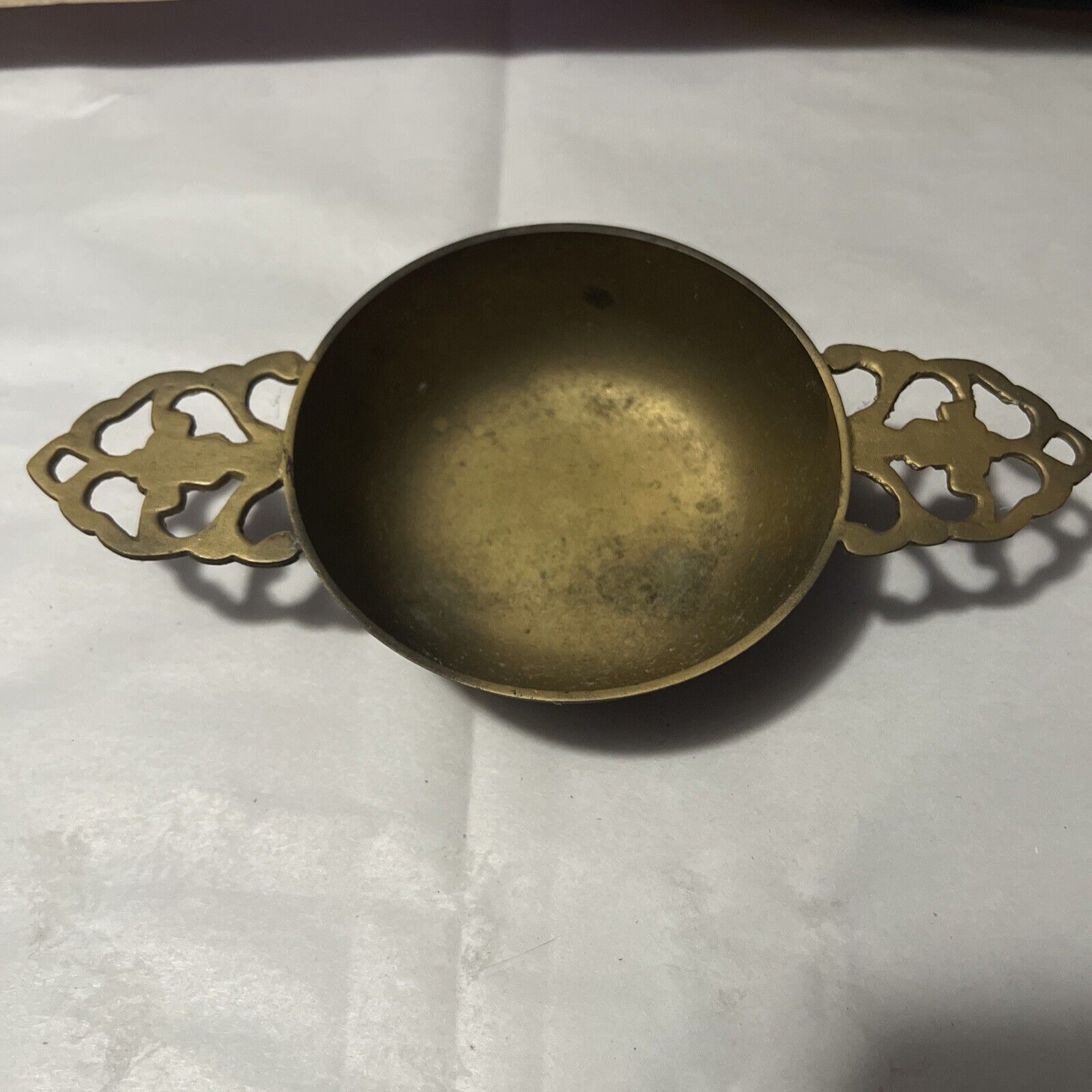 Vintage Brass Porringer Valet Trinket Dish Mid Century Modern Ornate Unique 9”