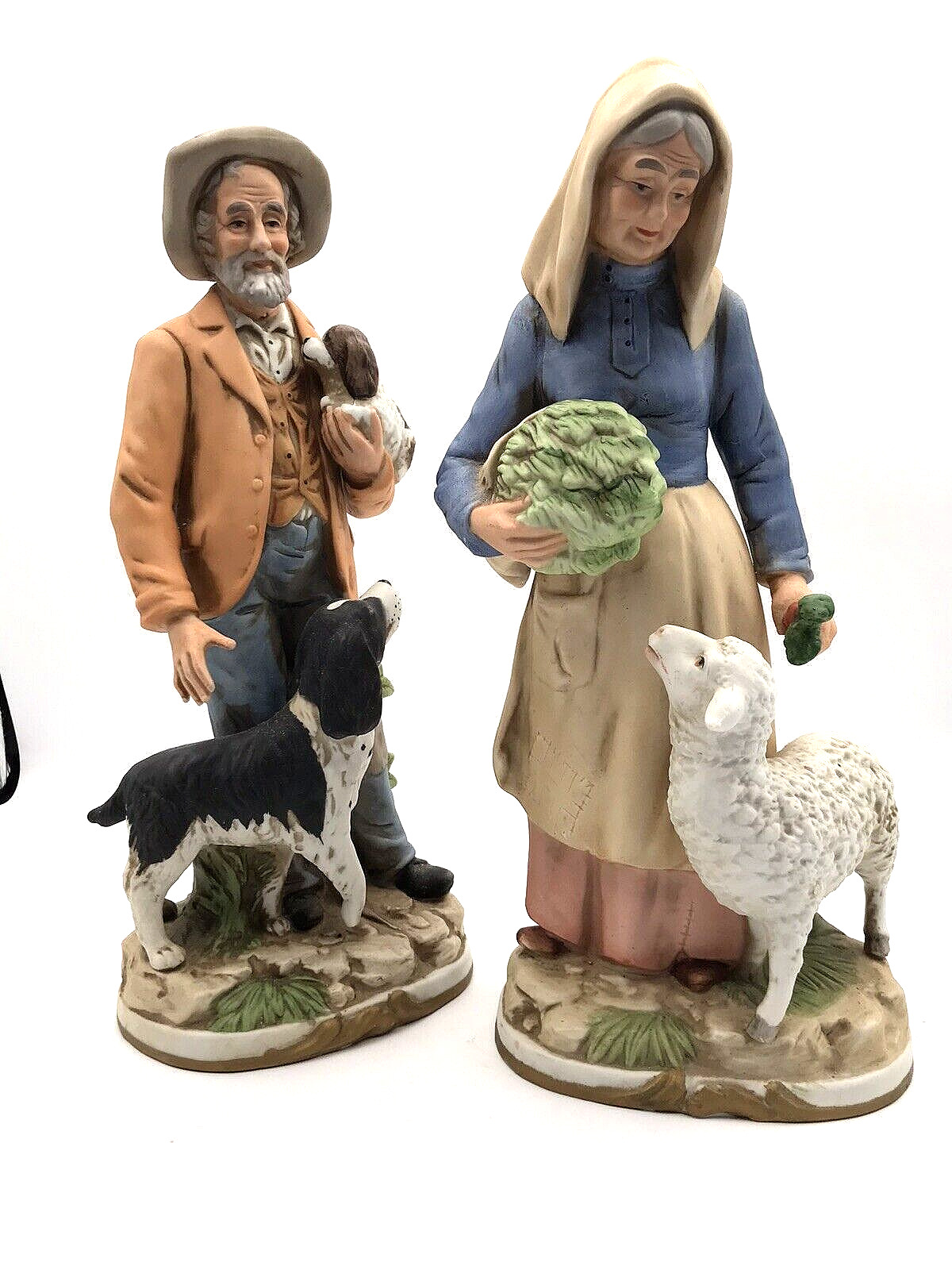 Retired Vintage Homco Old Sheep Farmer with Dog and Wife with Sheep Farmhouse