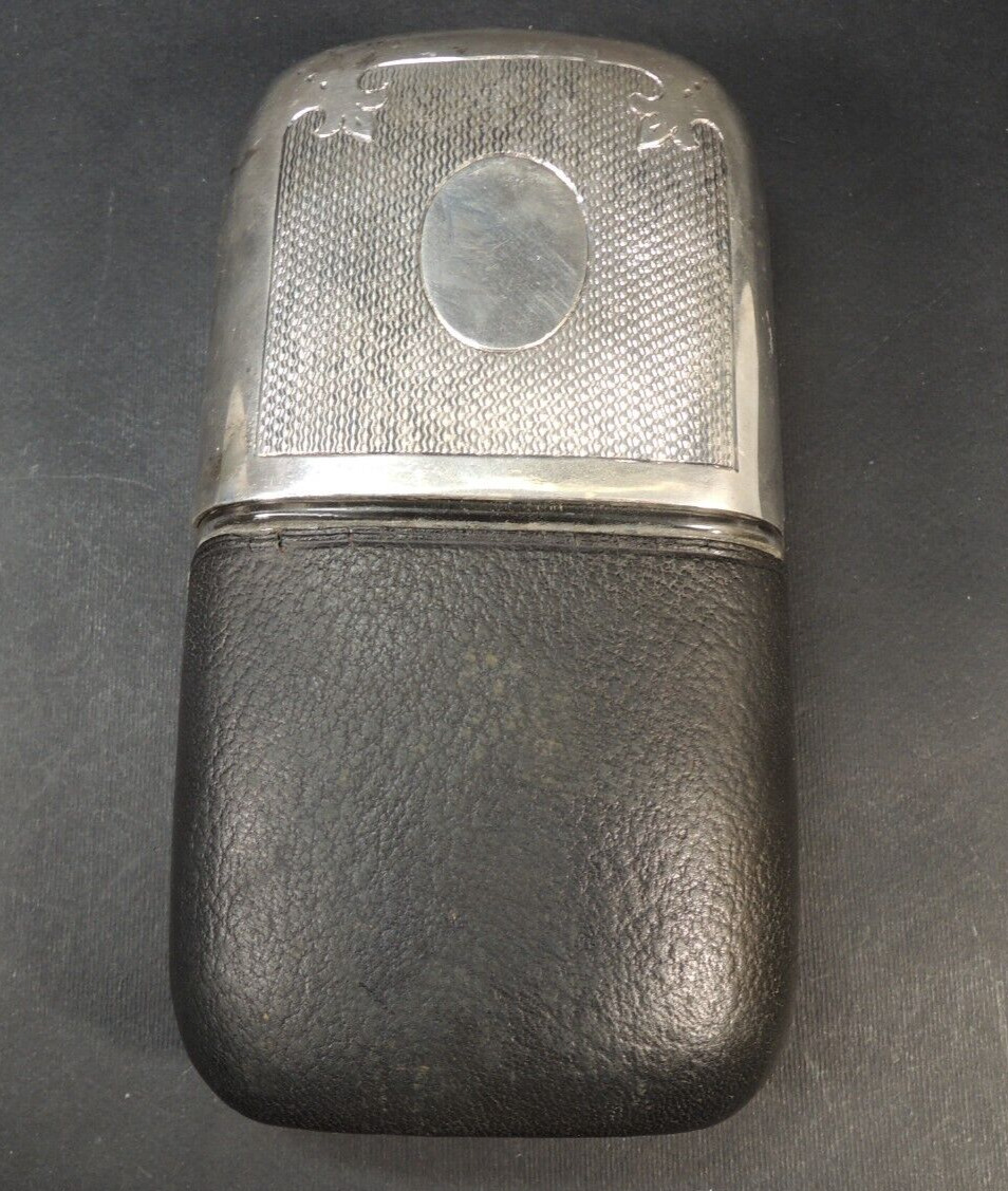 Antique James Dixon & Son Silver,leather,Glass Flask 714-c.1880s-Rare