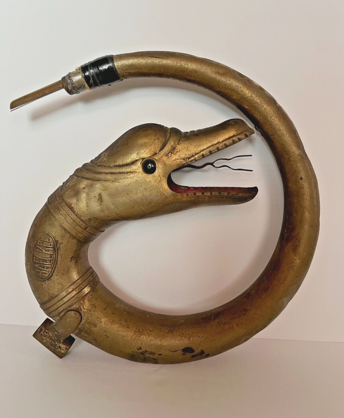 Antique vintage brass snake serpent dragon car trumpet horn forked tongue