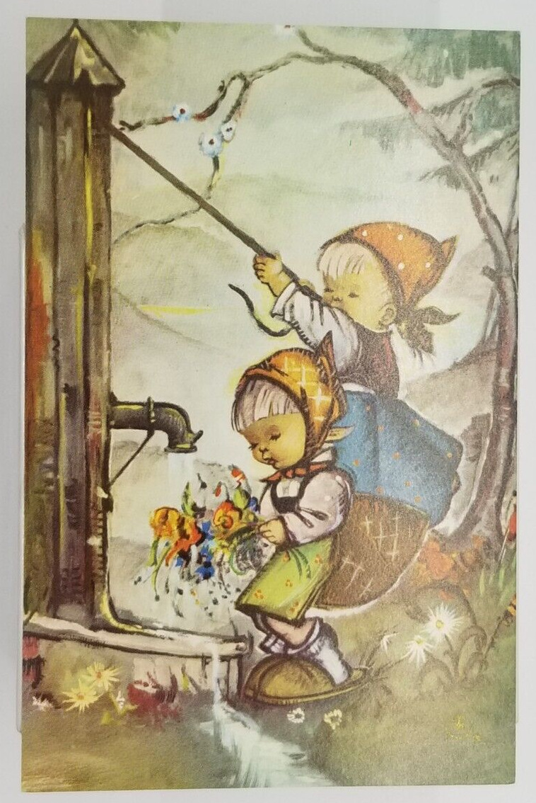MAINZER Little Folks GIRLS AT WELL Vintage Postcard