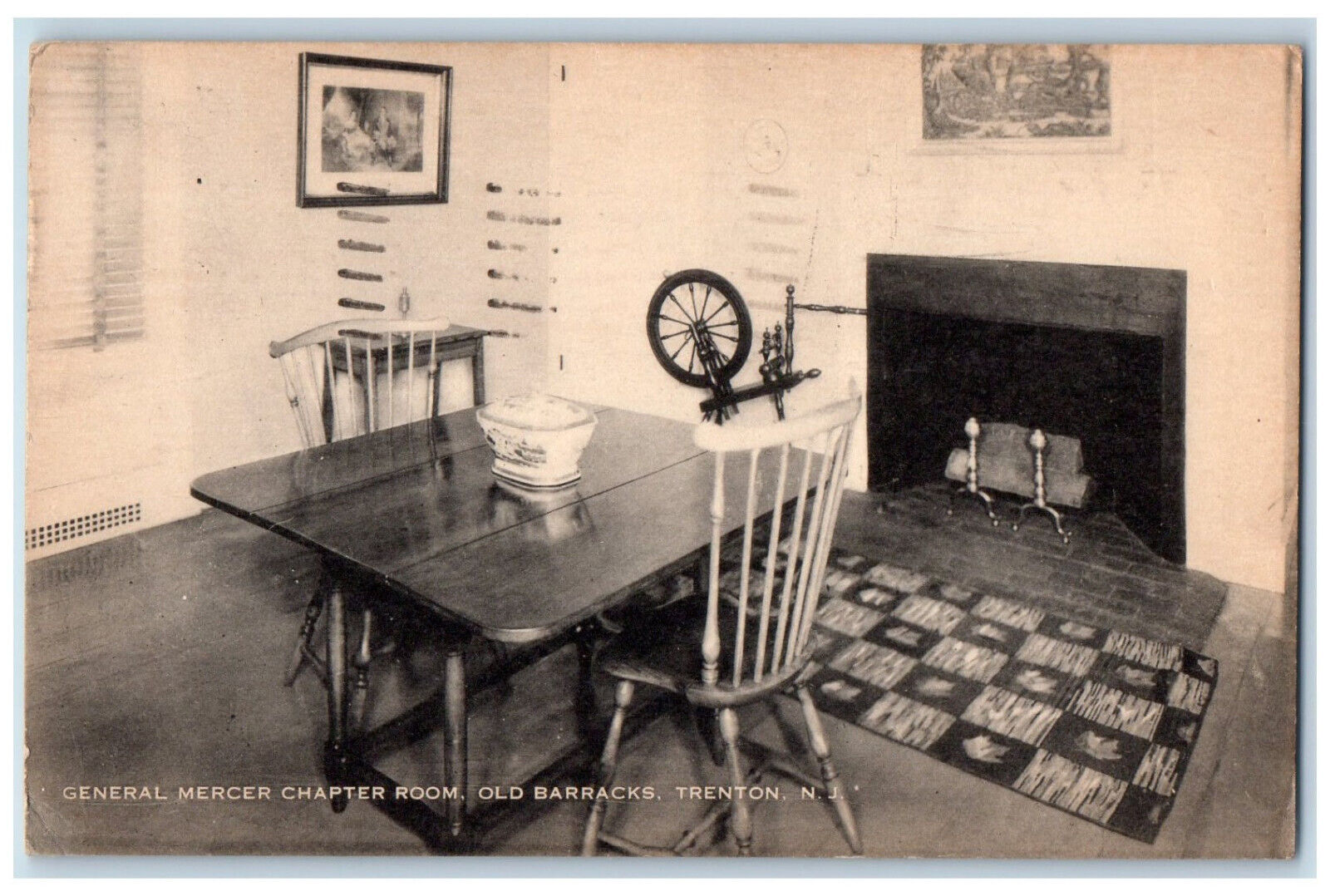 1947 Chimney, Portrait, Chairs, General Mercer Room Trenton NJ Postcard