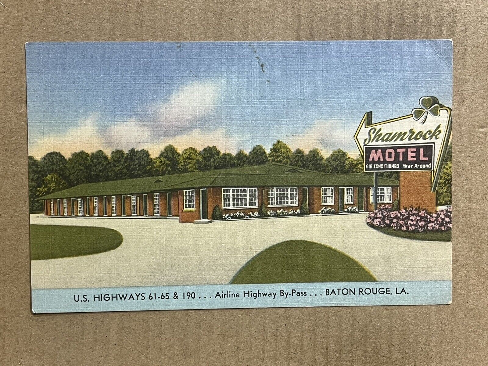 Postcard Baton Rouge LA Louisiana Shamrock Motel Vintage Roadside PC