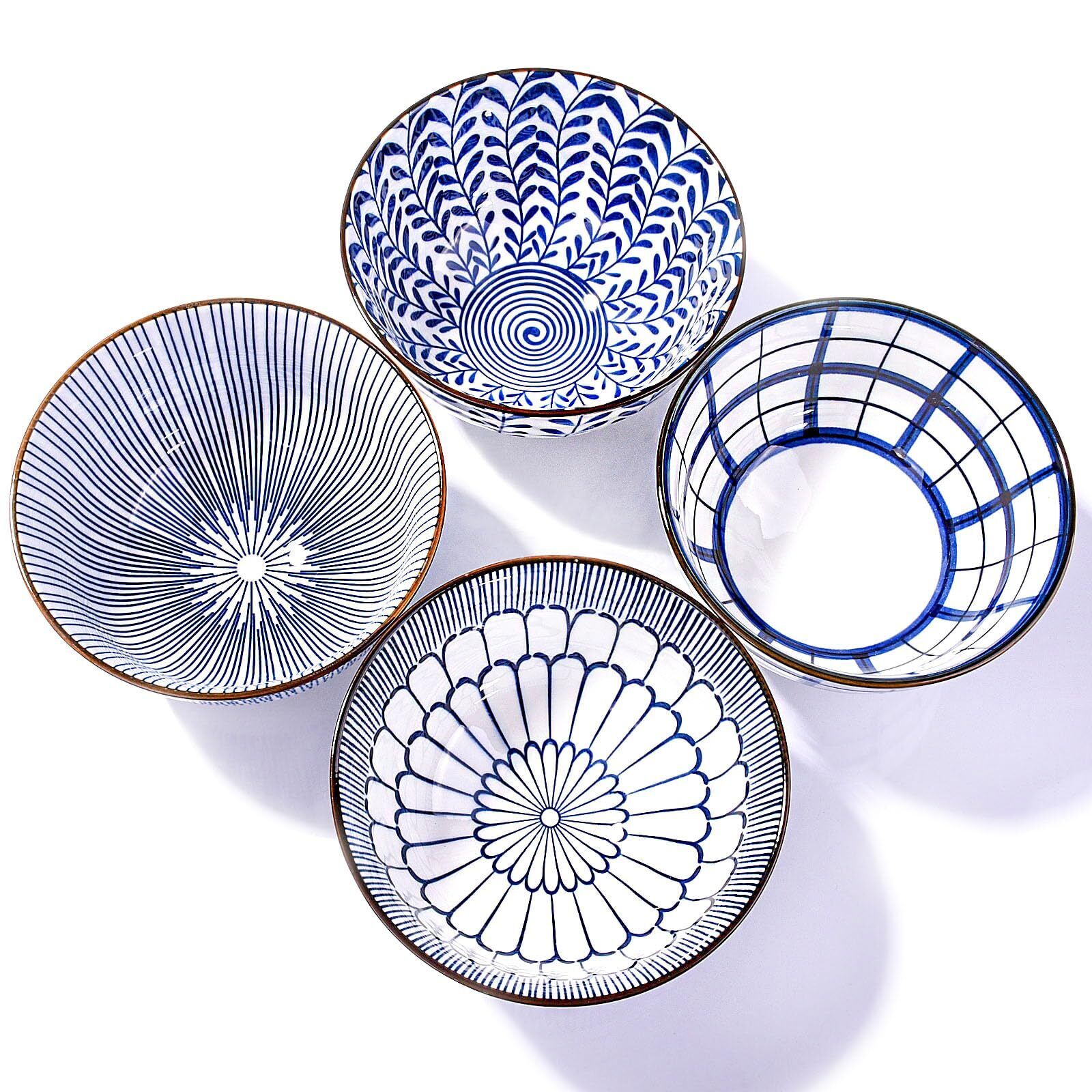 LMRLCS Japanese Rice Bowls set of 4, Ceramic Rice Bowls for Rice Soup Porridg...