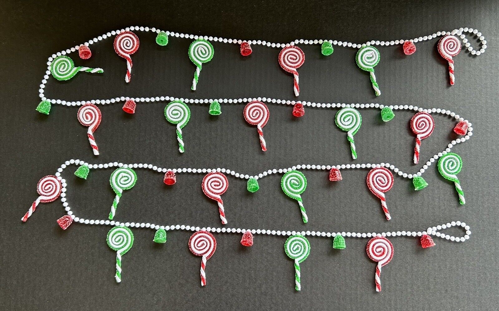 Vintage Christmas Garland Candy Gumdrop Lollipop 108” Hard Plastic Red Green