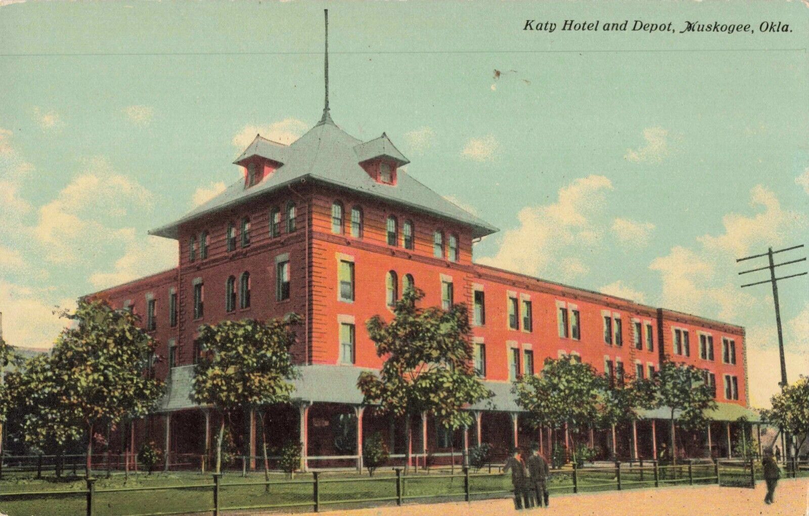 Katy Hotel & Railroad Depot Muskogee Oklahoma OK c1910 Postcard