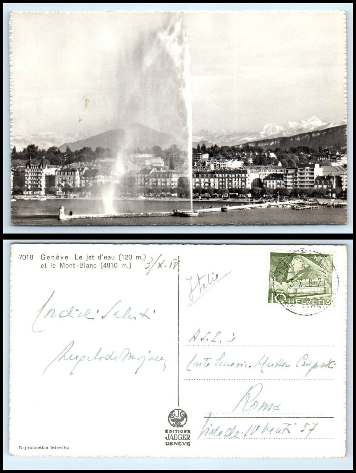 SWITZERLAND RPPC Photo Postcard - Geneva, Le jet d'eau et le Mont Blanc FW