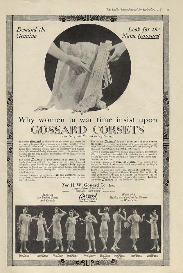 Why women in war time insist on Gossard Corsets girdle ad 1918
