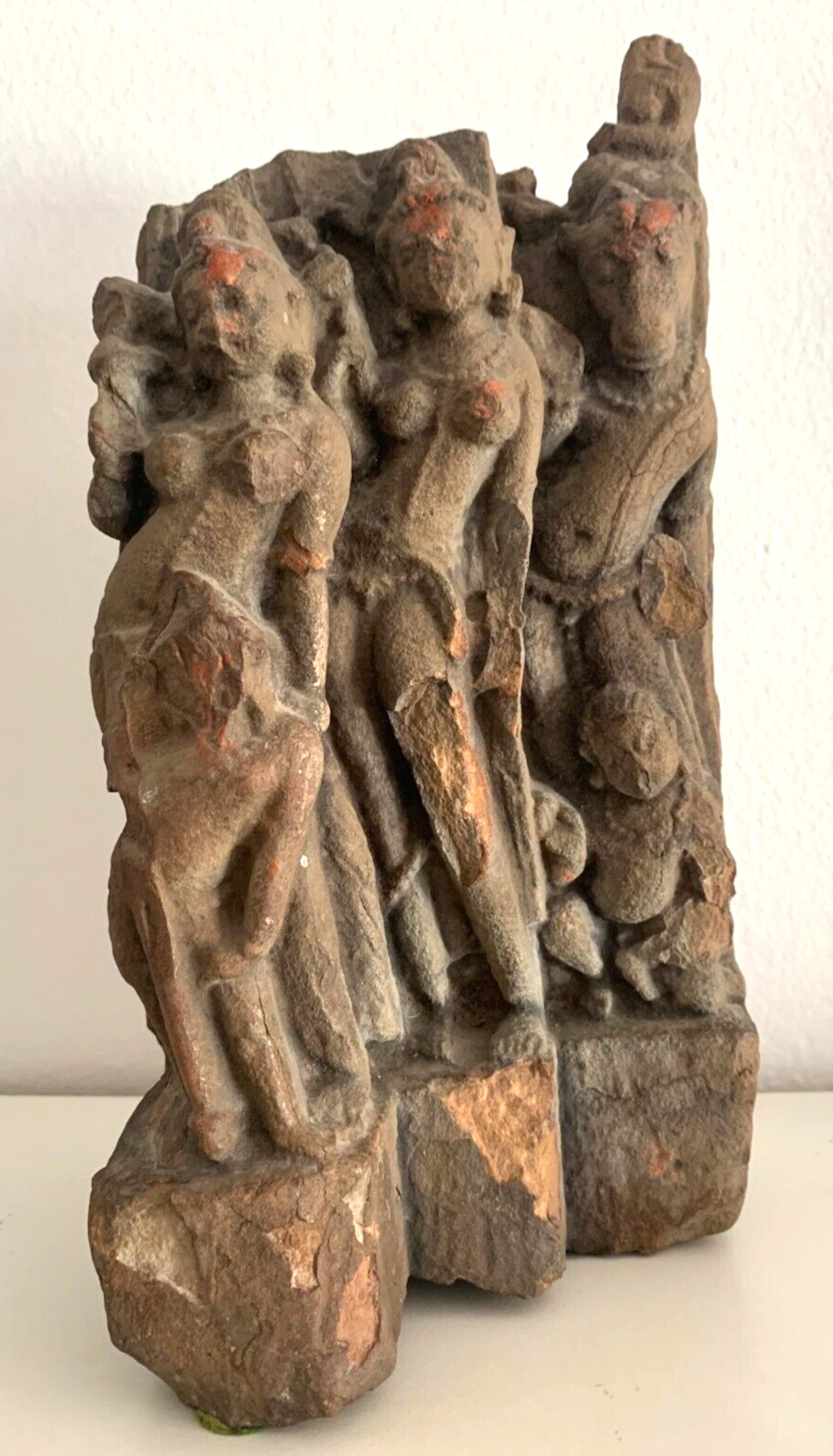 10th-11th Century Grey Stone Relief of Vishnu as Hayagriva with His Wives Hindu