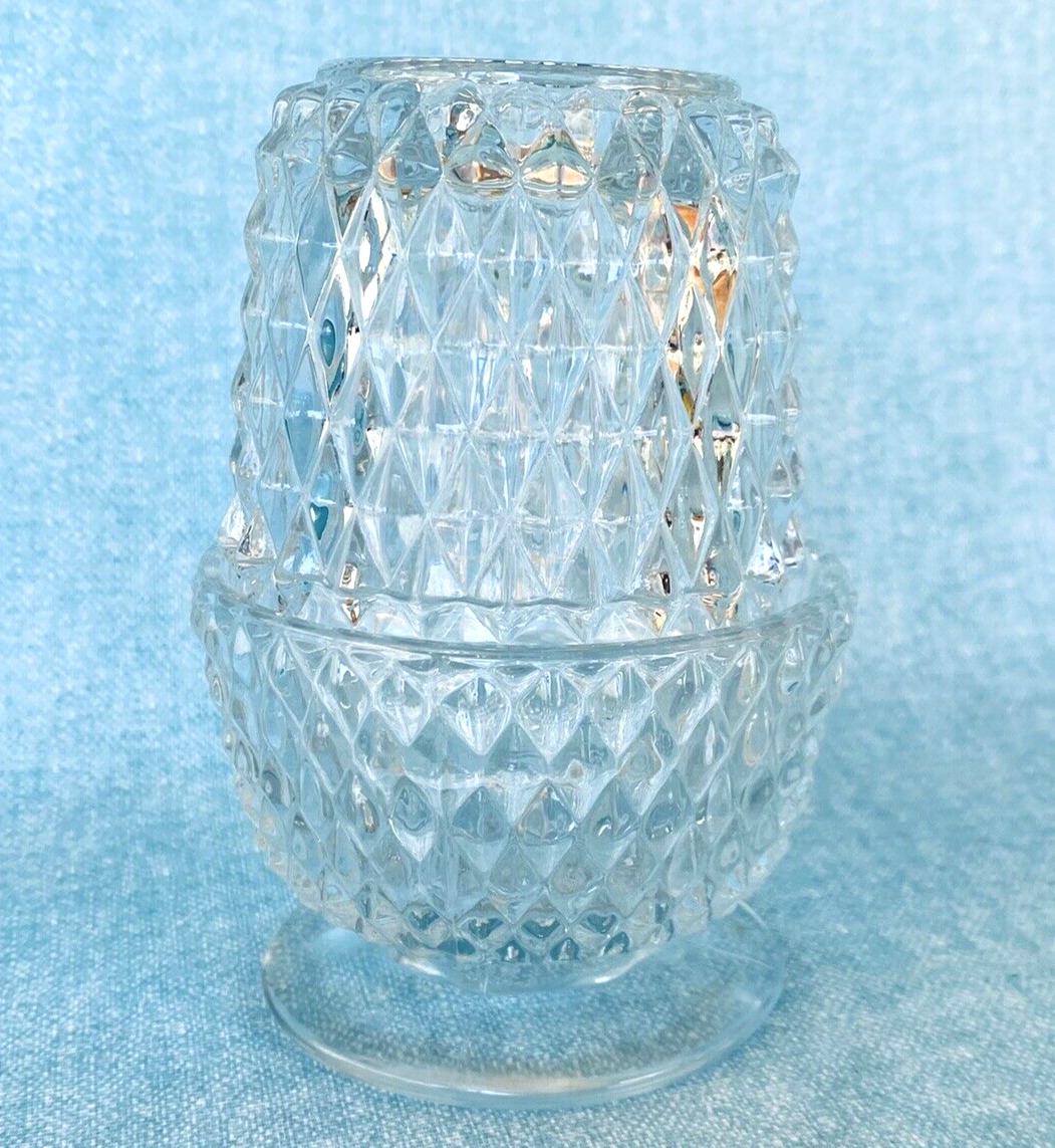 VINTAGE Indiana Glass Diamond Point Angel Light ~ 2 pc Crystal Fairy Candle Lamp