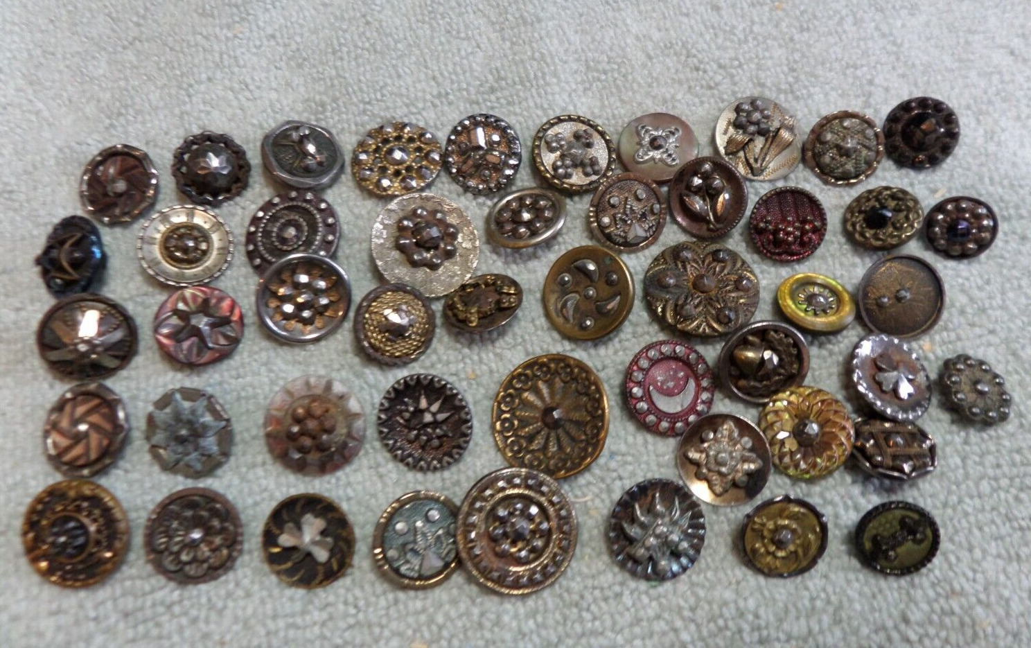 Lot of 49 Vintage Antique Victorian Metal Faceted Steel Buttons