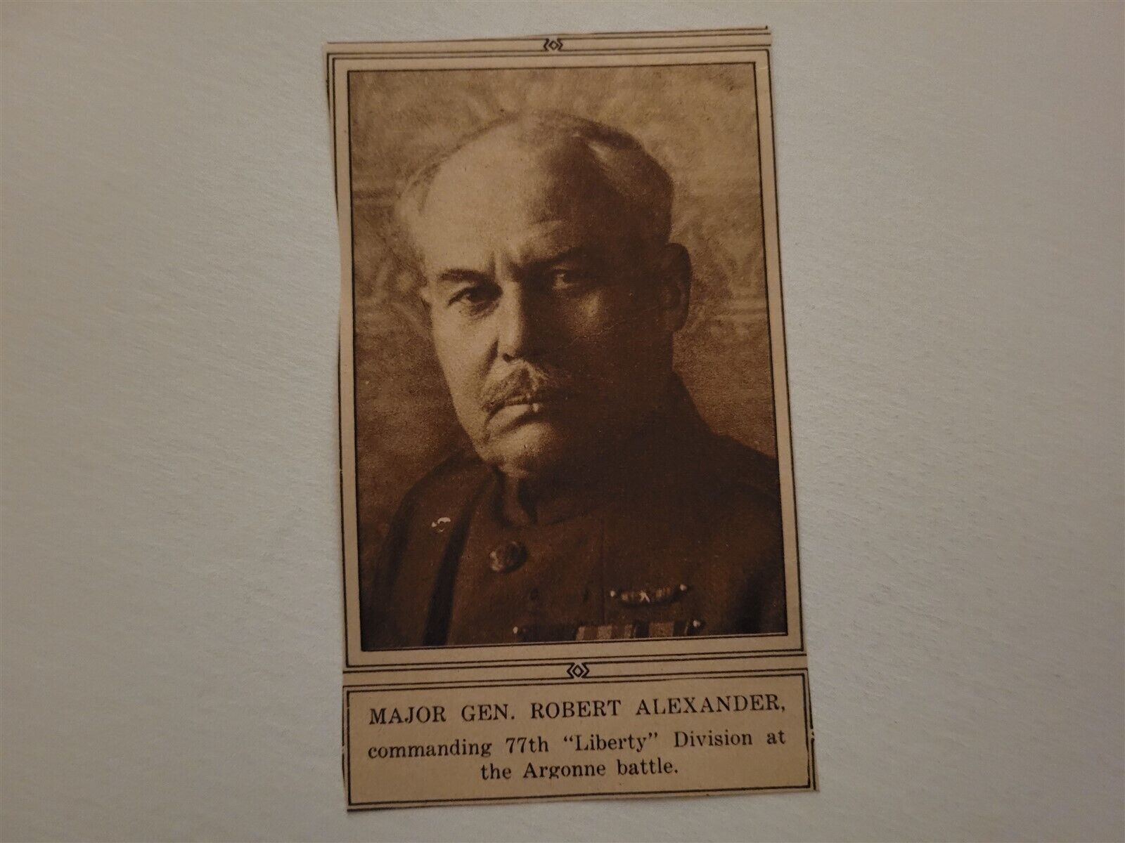 Major General Robert Alexander 77th Liberty Division 1919 WW1 Pictorial Picture