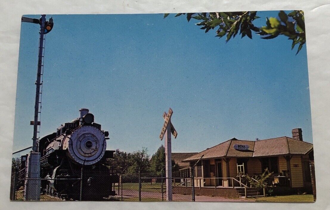 Pioneer Village Bakersfield, CA. Bena Station & Locomotive. Postcard (J2)