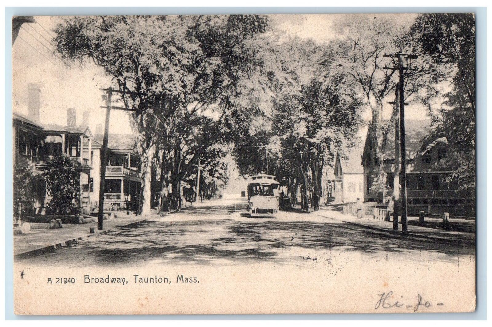 1906 Broadway View Trolley Railroad Dirt Road Horse Carriage Taunton MA Postcard