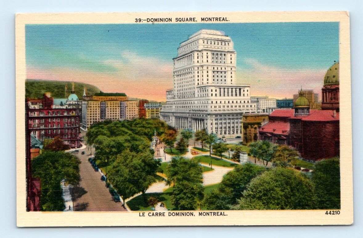 Le Carre Dominion, Dominion Square, MONTREAL Canada linen Postcard