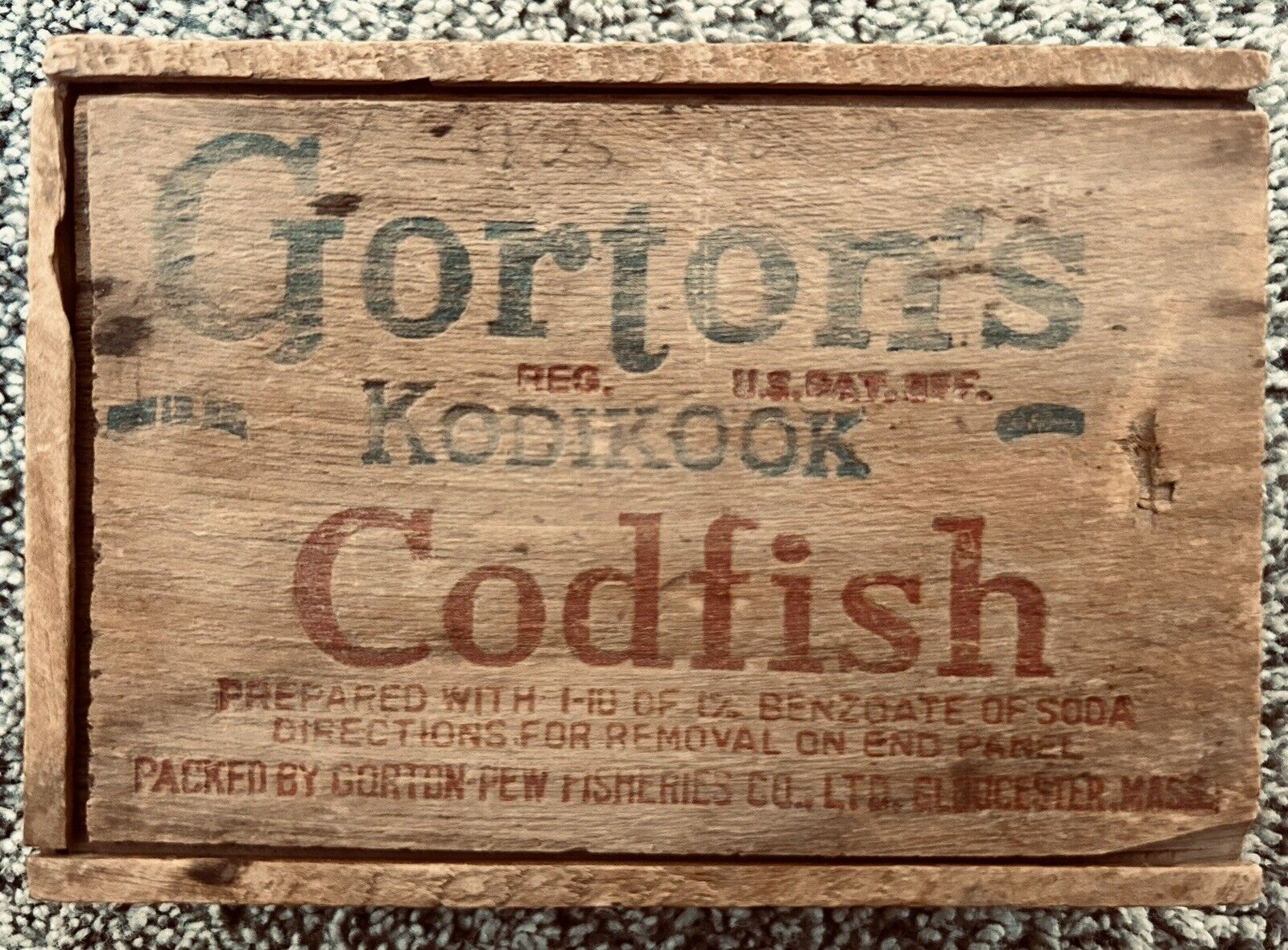 Vintage Gorton\'s Kodikook Codfish Wooden Box Gloucester Massachusetts