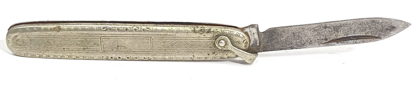 Vintage Mini Pocket Knife Folding Single Blade - Art Deco Design Handle No Mono