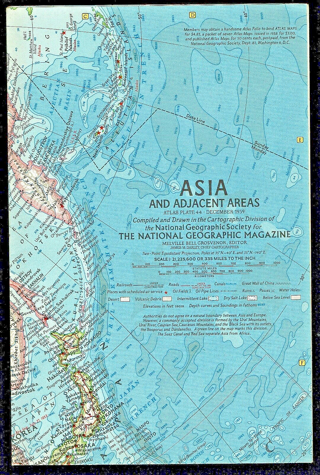 1959-12 December Vintage Map ASIA & Adjacent Areas National Geographic - (372)