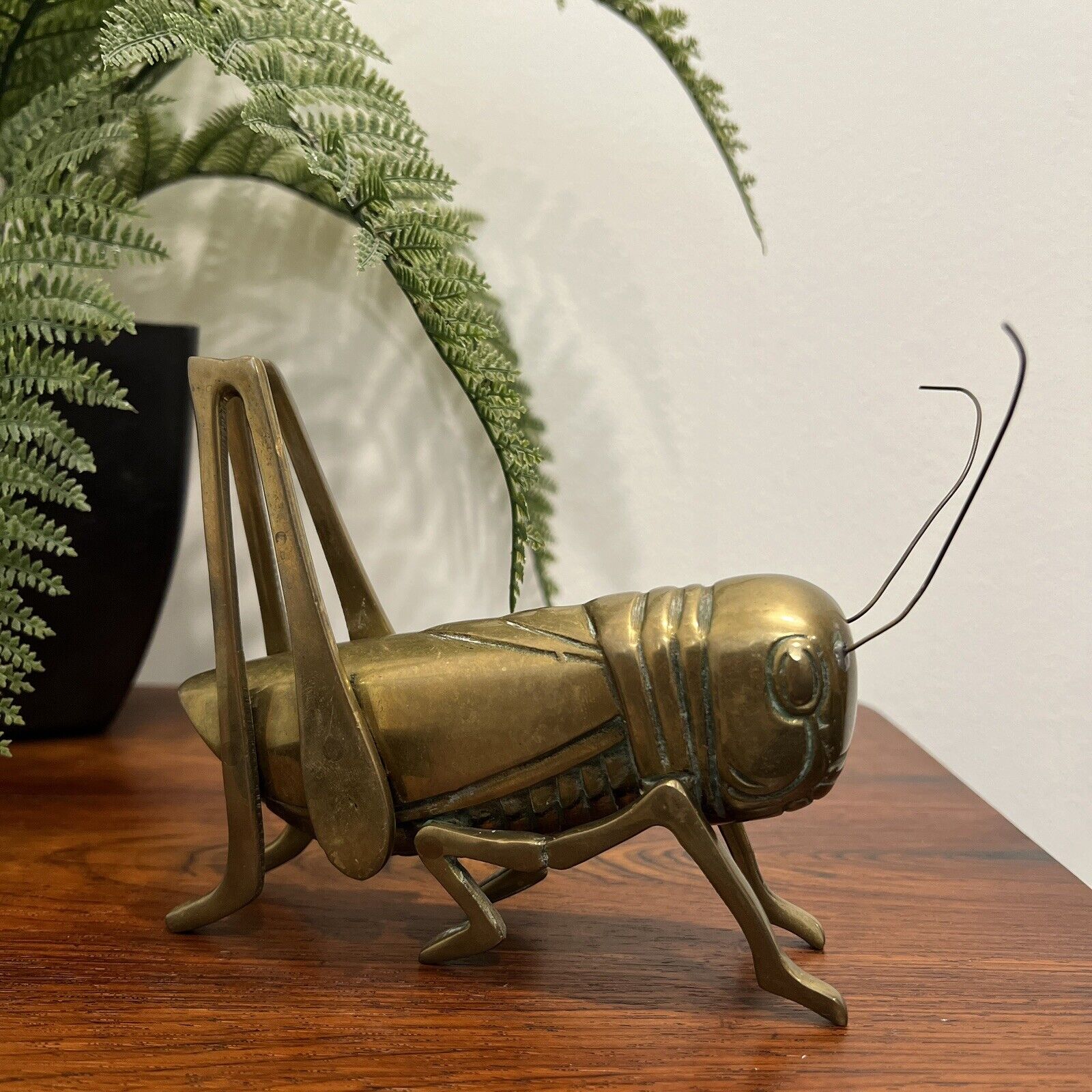 Vintage Mid Century Modern Large Brass Grasshopper Sculpture Figurine