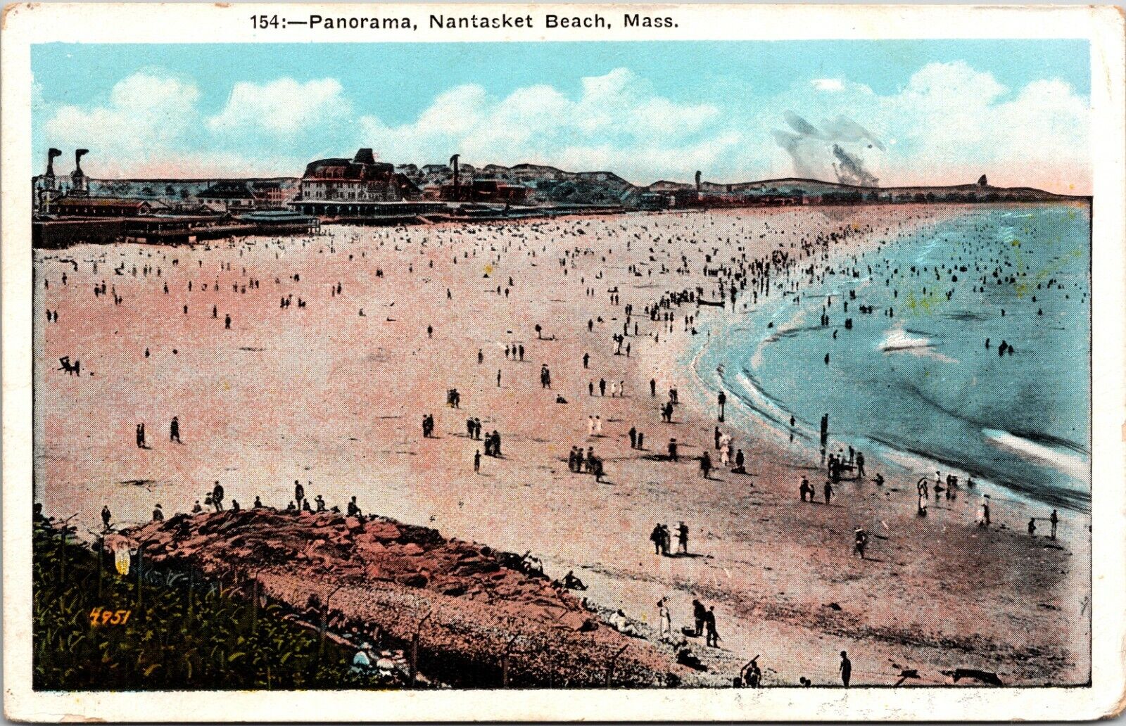Nantucket Beach Panorama MA 1937 Postcard White Border Posted 2012