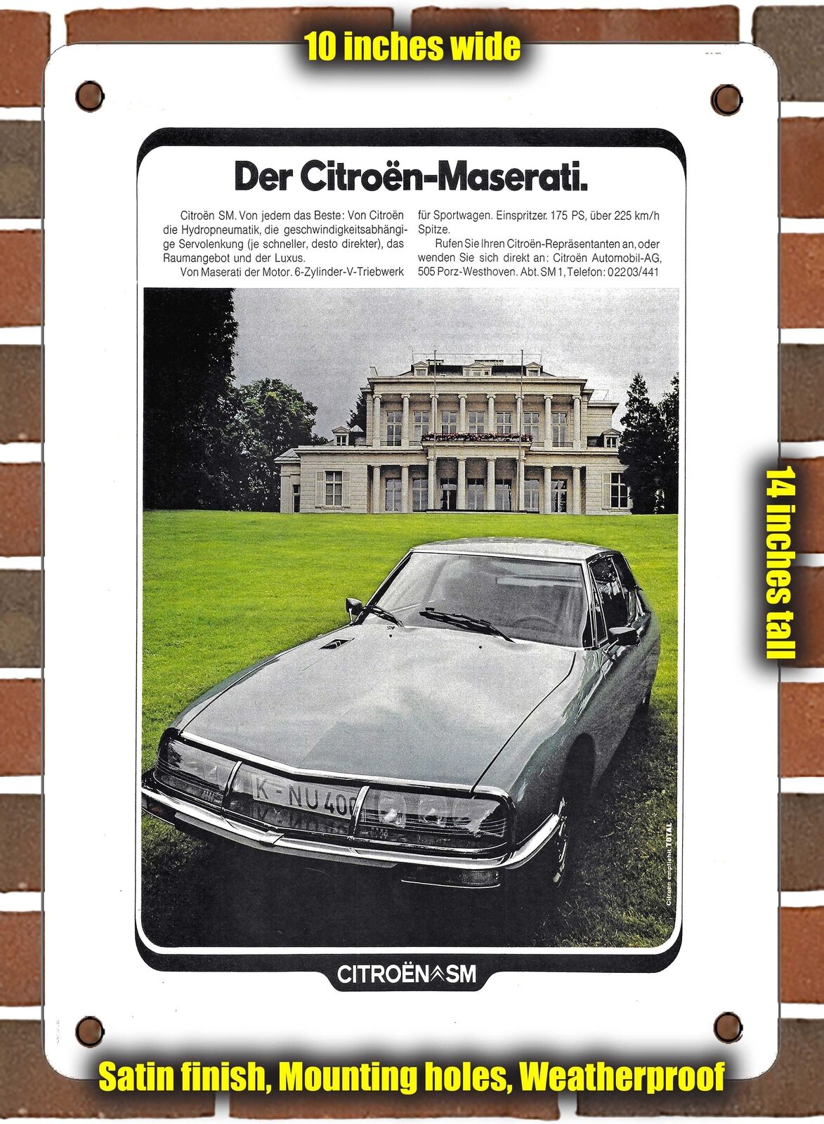METAL SIGN - 1973 Citroen SM Germany - 10x14 Inches