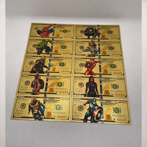 10 pcs America Super gold banknote hero Golden ticket cards For Fans Gift