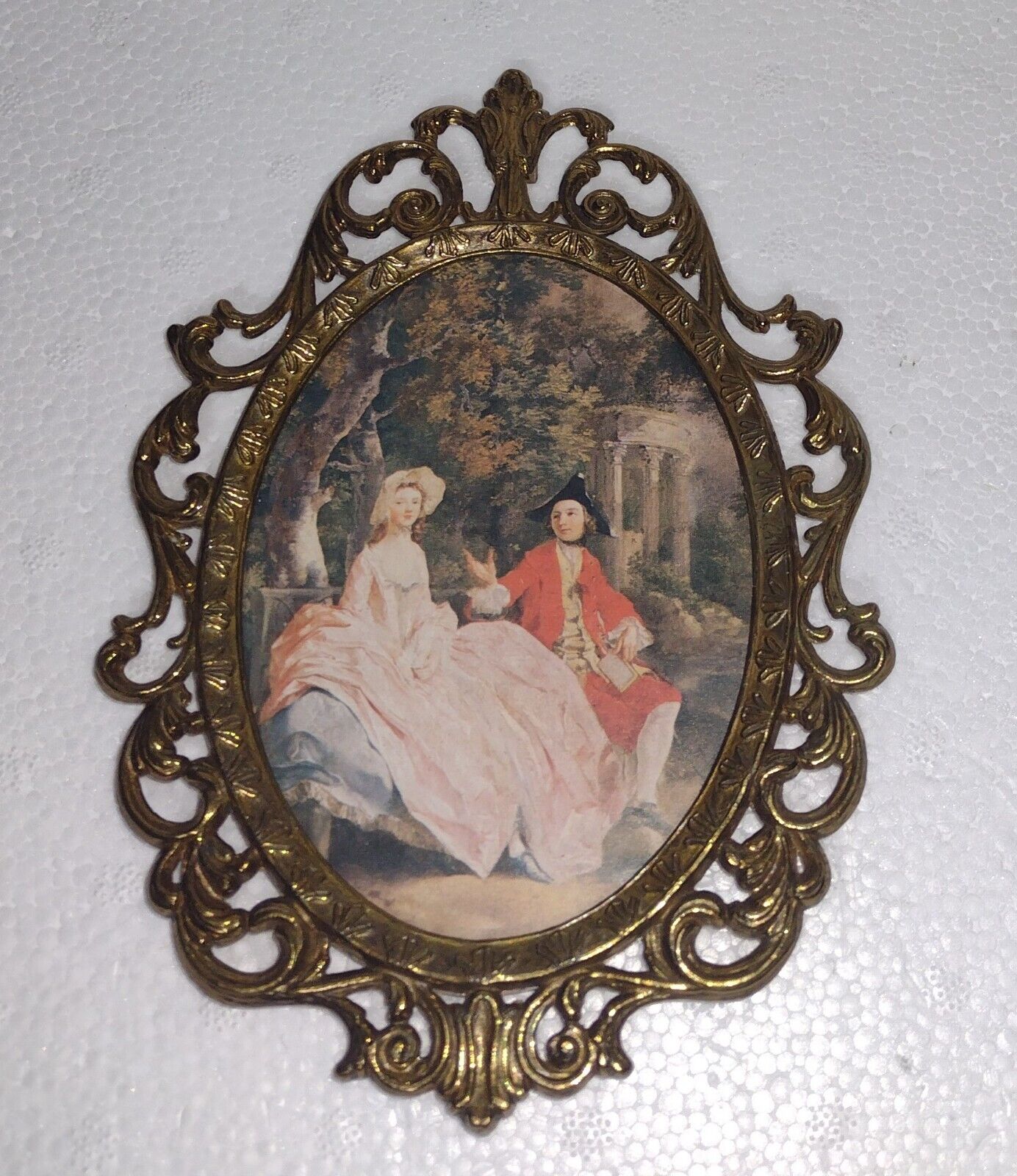 Vintage Picture In Ornate Oval Frame, Made In Italy