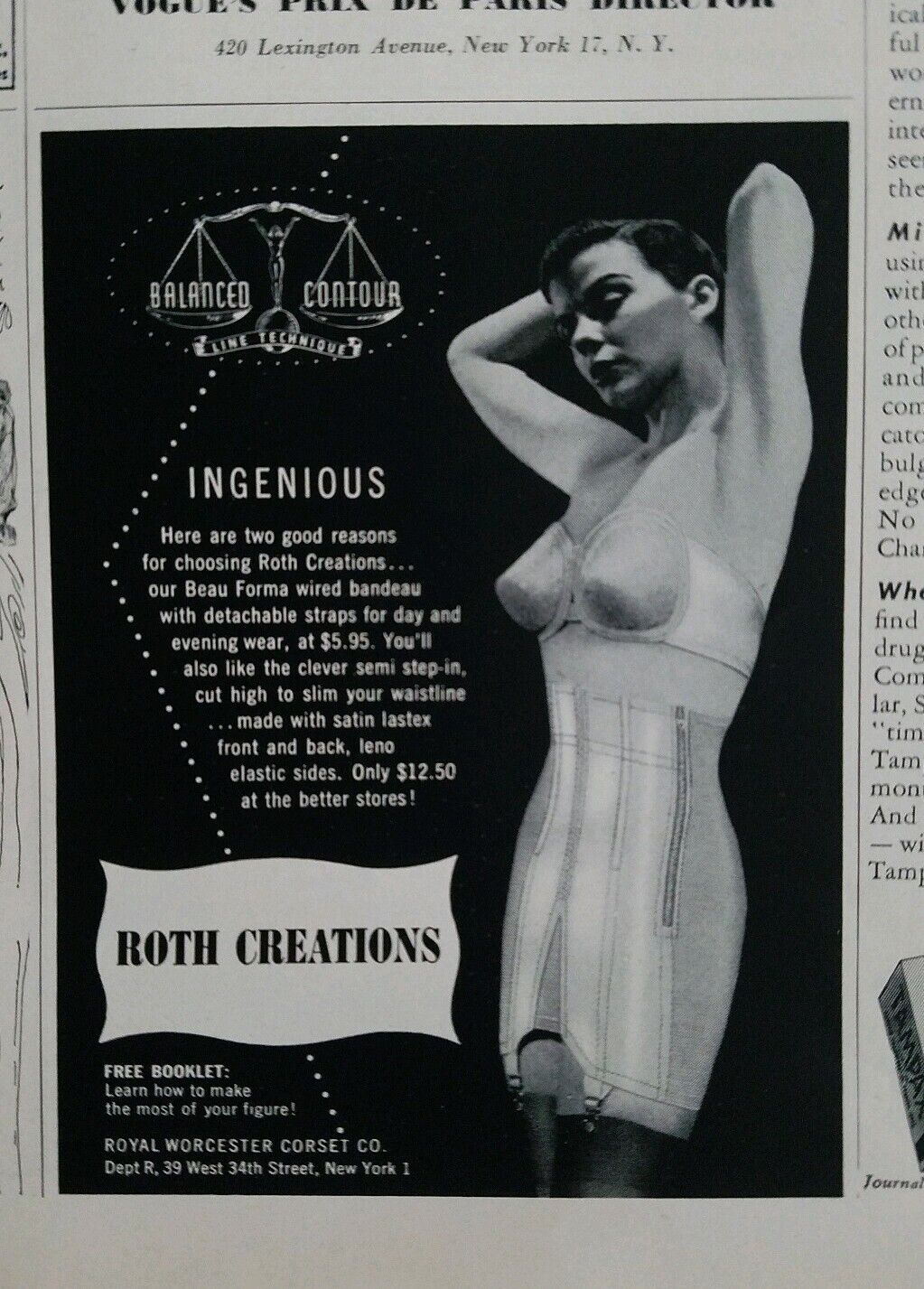 1948 women's Royal Worcester corset Roth Creations high waist girdle bra ad