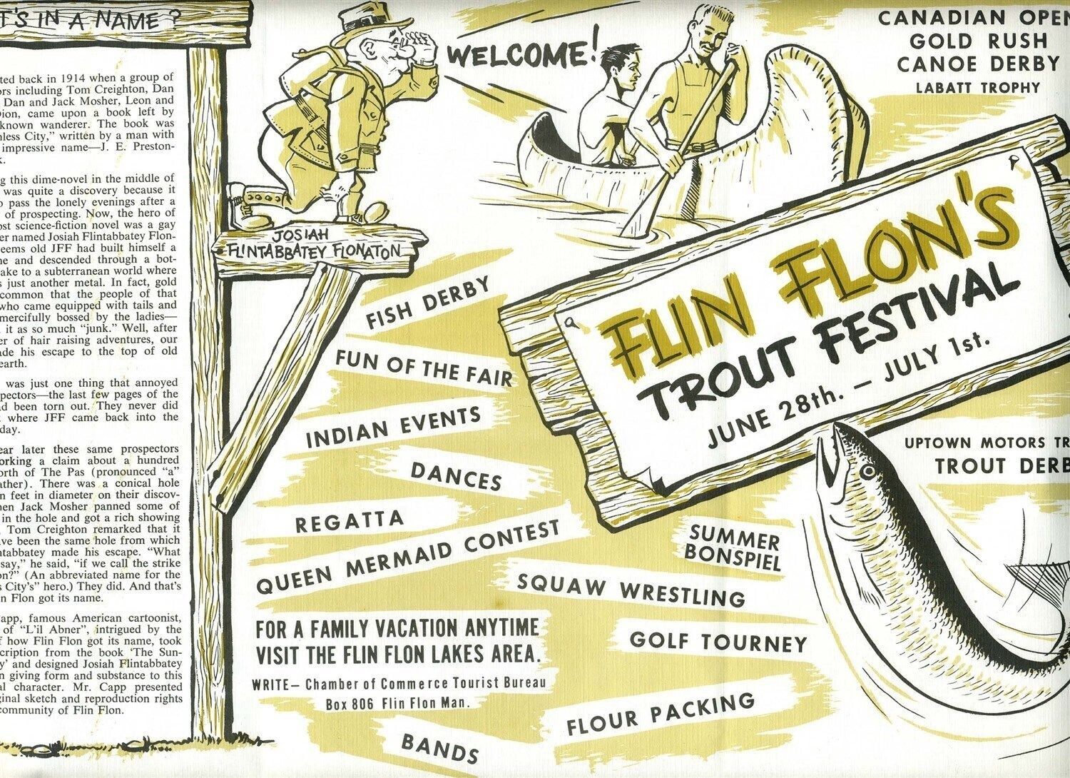 Flin Flon\'s Trout Festival Placemat Manitoba Flintabbatey Flonatin 