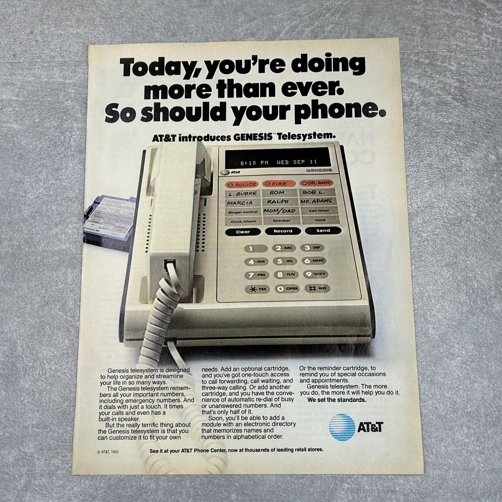 Vintage 1983 AT&T Telephone Company Print Ad Photo Touchtone Genesis Telesystem