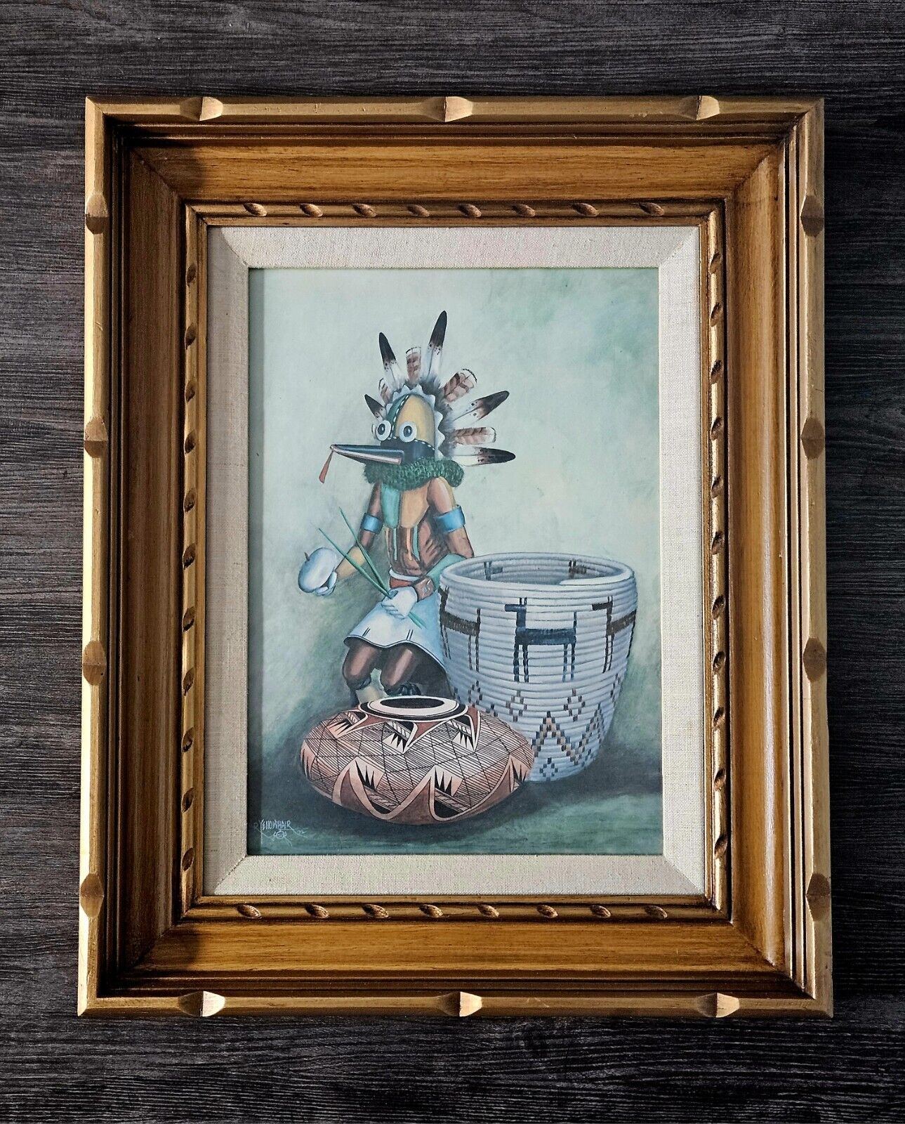 Rare 1974 Robert Yellowhair Kachina Framed Signed Print Donated By The Artist 