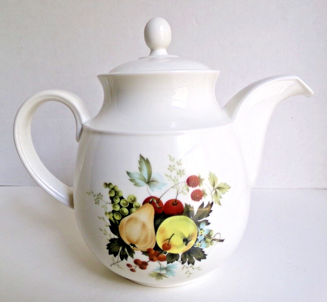 Rare Royal Kent Staffordshire White with Fruit Teapot  England 7 1/4 in
