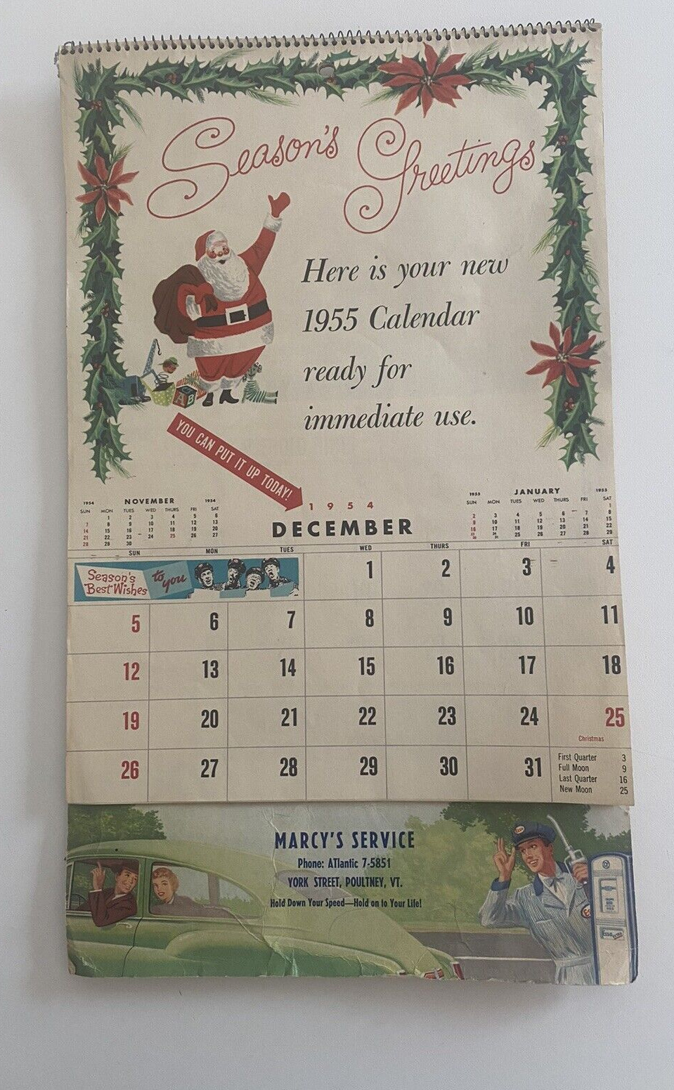 Poultney Vt Vermont 1955 Esso Gas Marcy’s - Advertising Calendar – Complete
